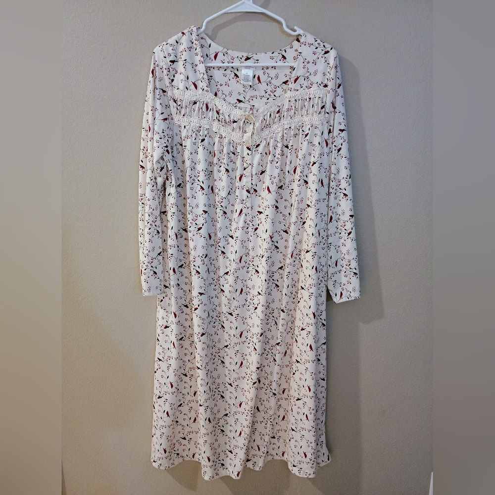 Croft & Barrow Intimates Women Red Cardinal Night Gown XL Country Grandma